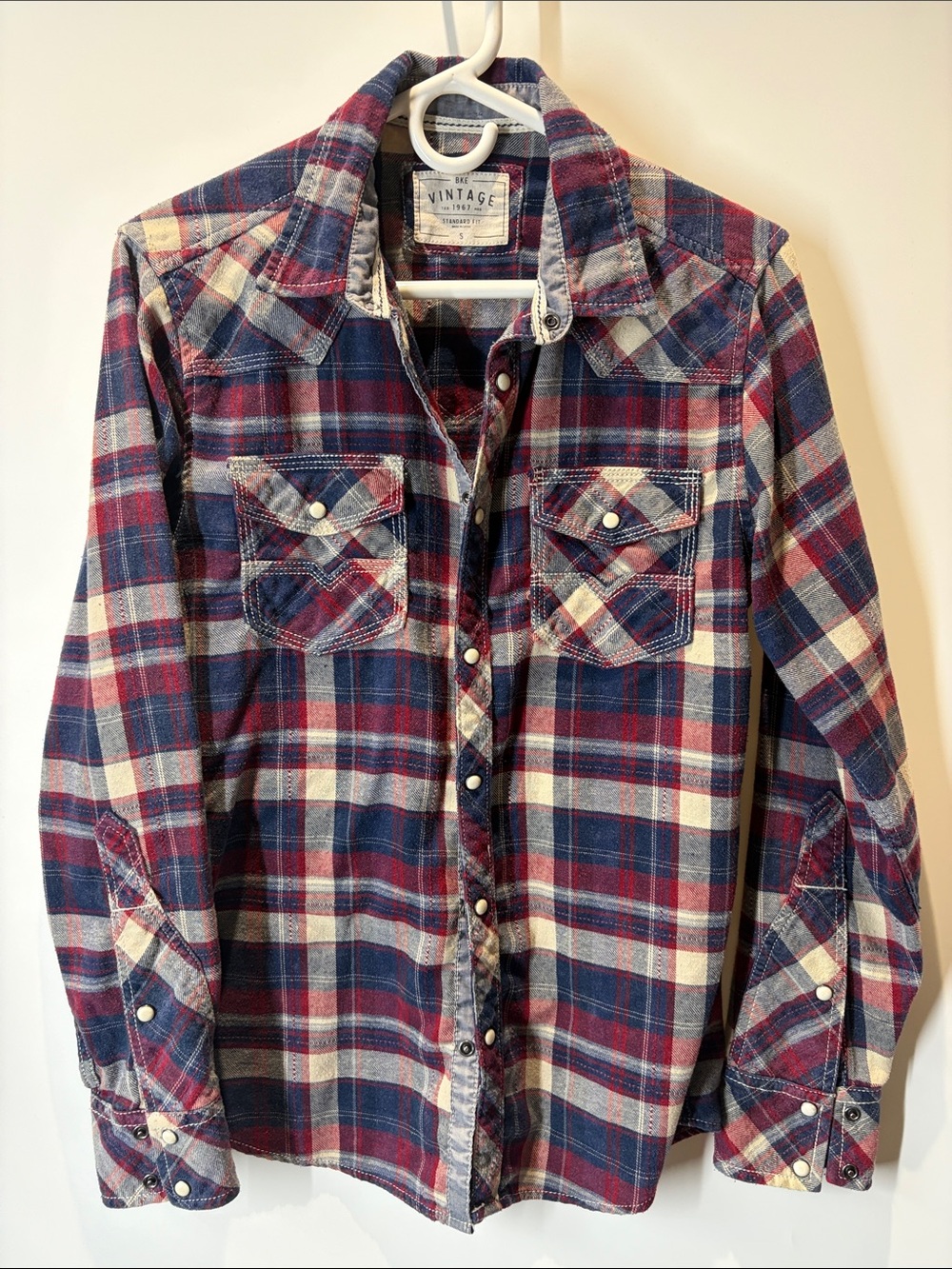 BKE Plaid Button-Down Shirt - Blue & Red & White